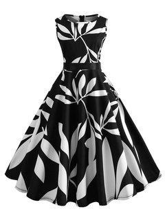 Trumpet Round Neck Print Knee Length Dresses (Style V200572)