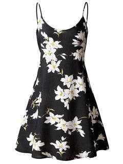 A-line Spaghetti Strap Floral Backless Mini Dresses (Style V200575)