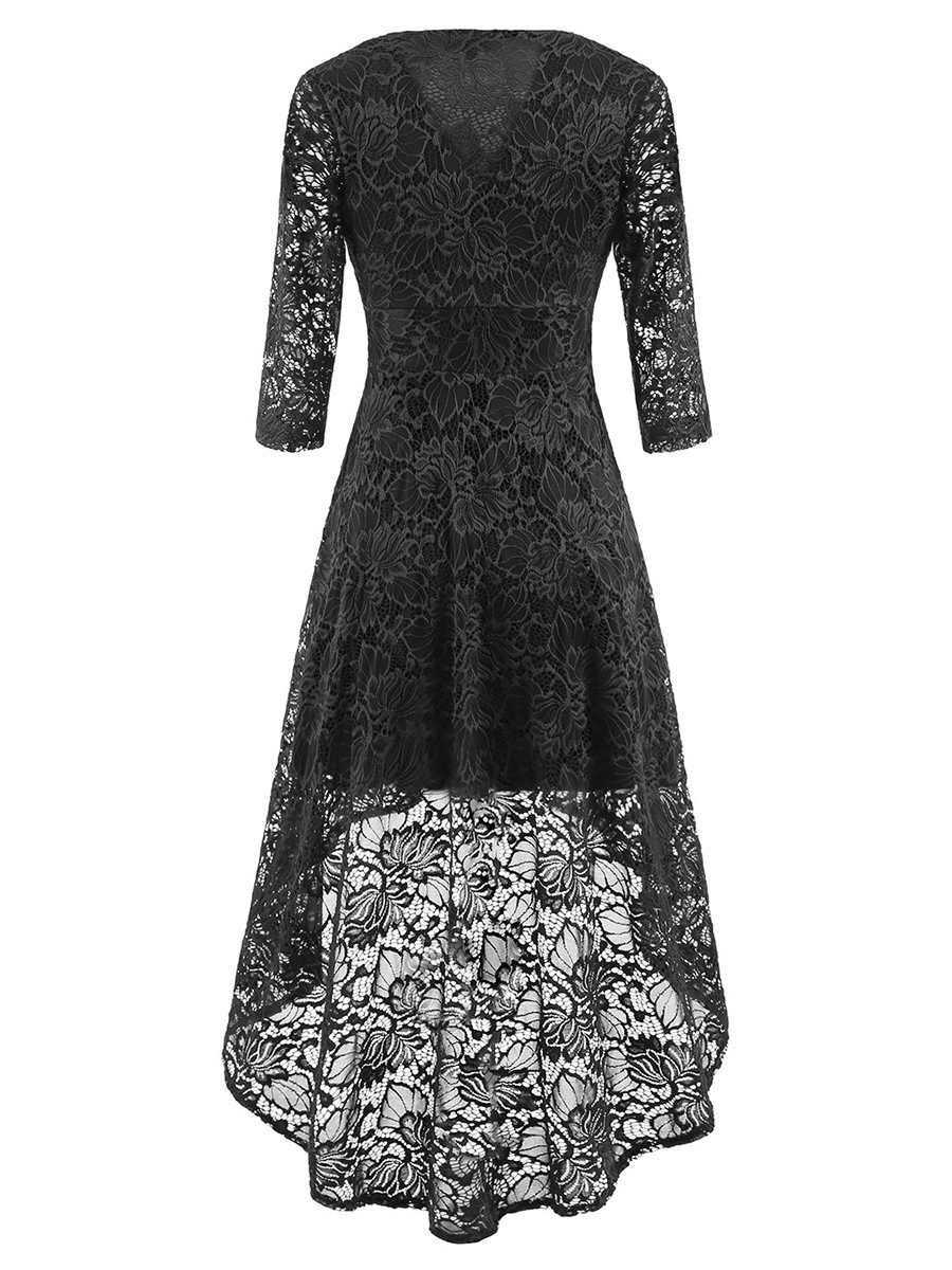 Black Asymmetrical V-neck Plain Asymmetrical Maxi Dresses (Style ...