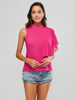 Stand Collar Standard Slim Plain Asymmetrical Blouse (Style V200585)