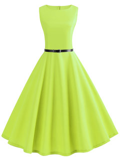 Trumpet Round Neck Plain Zipper Knee Length Dresses (Style V200590)