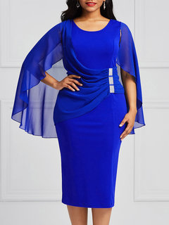 Bodycon Round Neck Plain Patchwork Bodycon Dresses (Style V200591)