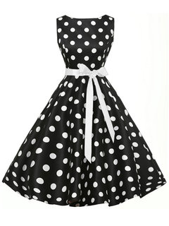 Trumpet Round Neck Polka Dot Print Knee Length Dresses (Style V200596)