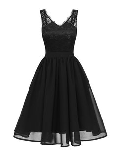 Trumpet V-neck Backless Knee Length Dresses (Style V200597)