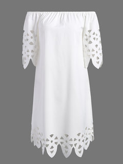 A-line Off The Shoulder Plain Wavy Edge Mini Dresses (Style V200600)