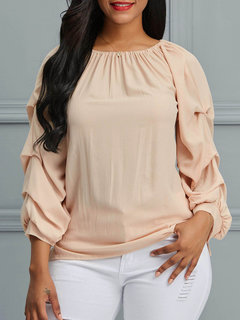 Midi Loose Plain Chiffon Patchwork Blouse (Style V200604)