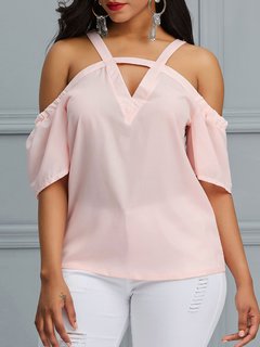 Standard Loose Plain Polyester Backless Blouse (Style V200605)