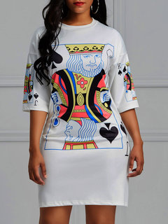 Bodycon Round Neck Cartoon Print Polyester Bodycon Dresses (Style V200622)