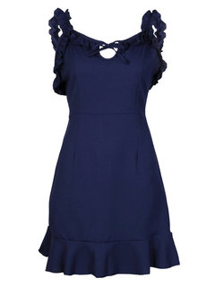 Western A-line Plain Backless Mini Dresses (Style V200623)