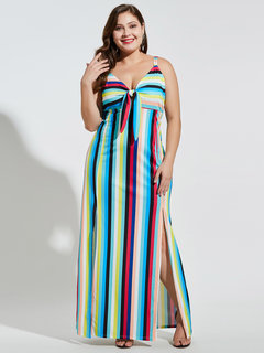 Sexy Bodycon Spaghetti Strap Striped Satin Bodycon Dresses (Style V200631)
