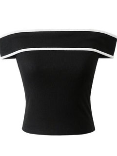 Off The Shoulder Short Slim Western Color Block Sweater (Style V200633)