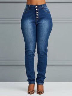 Maxi Skinny Western Button Plain Jeans (Style V200637)