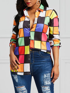 Shawl Collar Midi Loose Western Patchwork Blouse (Style V200645)