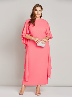 Sweet Pencil Round Neck Plain Patchwork Midi Dresses (Style V200657)