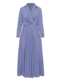Western A-line Lapel Plaid Ruffle Maxi Dresses (Style V200661)
