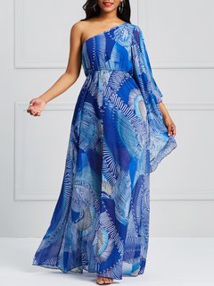 Western A-line Asymmetric Geometric Backless Maxi Dresses (Style V200664)