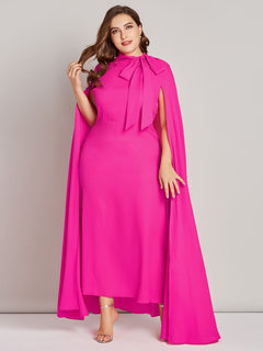 Elegant A-line Bow Collar Plain Bow Maxi Dresses (Style V200670)