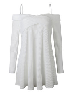 Off The Shoulder Loose Plain Polyester Backless Sweater (Style V200677)