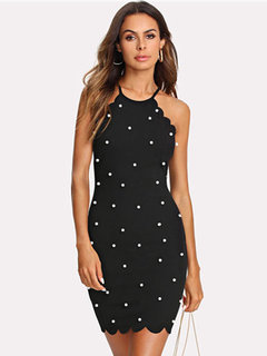 Sexy Bodycon Plain Beaded Bodycon Dresses (Style V200678)