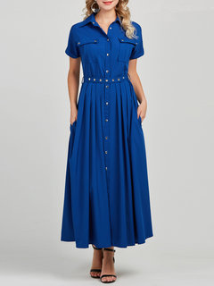 A-line Lapel Plain Ruffle Polyester Work Dresses (Style V200696)