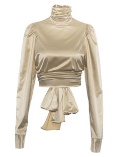Turtleneck Short Ladylike Plain Polyester Blouse (Style V200705)