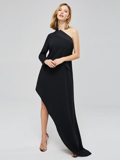 Asymmetrical Notched Plain Asymmetrical Polyester Maxi Dresses (Style V200714)