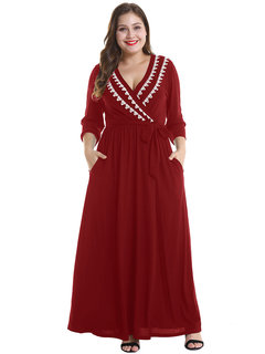 Expansion V-neck Plain Strappy Polyester Casual Dresses (Style V200722)