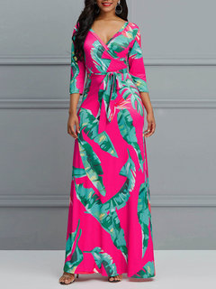 Travel Look Expansion Color Block Print Milk Fiber Maxi Dresses (Style V200733)
