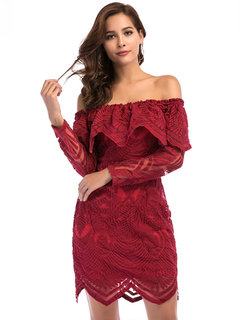 Elegant Bodycon Off The Shoulder Wavy Edge Bodycon Dresses (Style V200734)