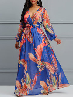 Expansion V-neck Print Maxi Dresses (Style V200747)