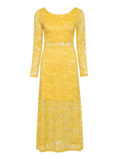 Party Round Neck Plain Patchwork Lace Maxi Dresses (Style V200751)