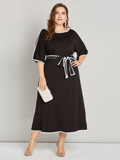 Office A-line Plain Patchwork Satin Work Dresses (Style V200752)