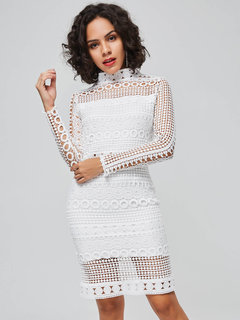 Western Bodycon Turtleneck Plain Cotton Blends Bodycon Dresses (Style V200753)