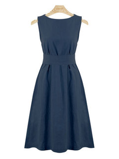 Vintage A-line Round Neck Plain Belt Knee Length Dresses (Style V200758)