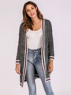 V-neck Midi Loose Casual Striped Sweater (Style V200761)