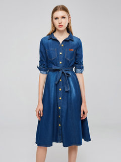 Country A-line Lapel Plain Ruffle Casual Dresses (Style V200771)