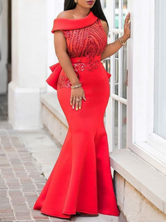 Date Night Mermaid Asymmetric Asymmetrical Spandex Maxi Dresses (Style V200774)