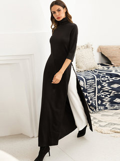 Elegant Expansion Turtleneck Color Block Patchwork Maxi Dresses (Style V200776)