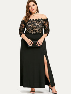 Ladylike A-line Off The Shoulder Plain Backless Maxi Dresses (Style V200779)