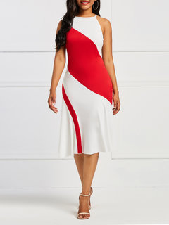 Western Expansion Color Block Hollow Out Knee Length Dresses (Style V200783)