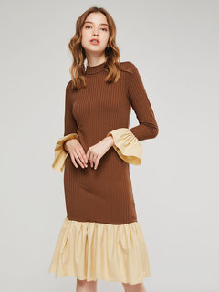 Date Night Mermaid Round Neck Color Block Patchwork Casual Dresses (Style V200790)