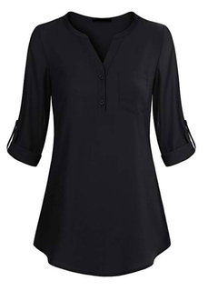 V-neck Loose Casual Plain Button T Shirt (Style V200796)