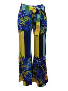 Maxi Loose Western Pattern Color Block Casual Pants (Style V200800)