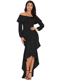Sexy Asymmetrical Off The Shoulder Plain Asymmetrical Maxi Dresses (Style V200807)