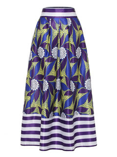 Ankle Length A-line Patchwork Satin Striped Skirt (Style V200810)