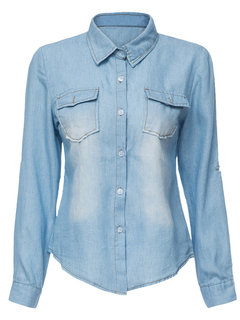 Shawl Collar Slim Casual Cotton Worn Blouse (Style V200813)