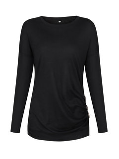 Round Neck Midi Casual Plain Button Sweater (Style V200814)