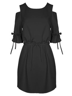 Casual A-line Off The Shoulder Plain Strappy Casual Dresses (Style V200818)