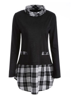 Slim Travel Look Plaid Polyester Patchwork Blouse (Style V200824)