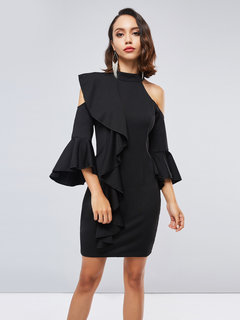 Sweet Bodycon Plain Patchwork Knee Length Dresses (Style V200827)